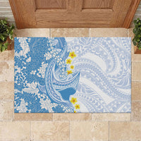 Blue Hawaii Shark Tattoo Rubber Doormat Puakenikeni Lei Plumeria Polynesian Pattern LT14 Blue - Polynesian Pride