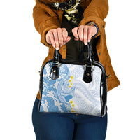 Blue Hawaii Shark Tattoo Shoulder Handbag Puakenikeni Lei Plumeria Polynesian Pattern LT14 One Size Blue - Polynesian Pride