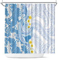 Blue Hawaii Shark Tattoo Shower Curtain Puakenikeni Lei Plumeria Polynesian Pattern LT14 Blue - Polynesian Pride
