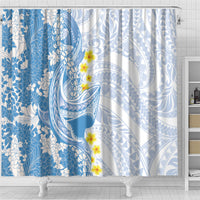Blue Hawaii Shark Tattoo Shower Curtain Puakenikeni Lei Plumeria Polynesian Pattern LT14 - Polynesian Pride