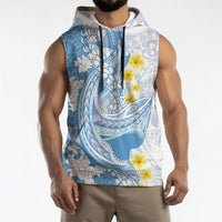 Blue Hawaii Shark Tattoo Sleeveless Hoodie Puakenikeni Lei Plumeria Polynesian Pattern LT14 - Polynesian Pride