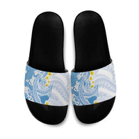 Blue Hawaii Shark Tattoo Slide Sandals Puakenikeni Lei Plumeria Polynesian Pattern LT14 Blue - Polynesian Pride