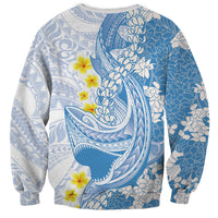 Blue Hawaii Shark Tattoo Sweatshirt Puakenikeni Lei Plumeria Polynesian Pattern LT14 - Polynesian Pride