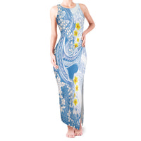 Blue Hawaii Shark Tattoo Tank Maxi Dress Puakenikeni Lei Plumeria Polynesian Pattern LT14 Women Blue - Polynesian Pride