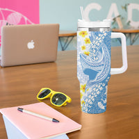 Blue Hawaii Shark Tattoo Tumbler With Handle Puakenikeni Lei Plumeria Polynesian Pattern LT14 - Polynesian Pride