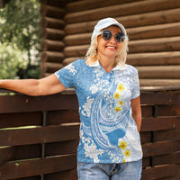 Blue Hawaii Shark Tattoo Women Polo Shirt Puakenikeni Lei Plumeria Polynesian Pattern LT14 - Polynesian Pride