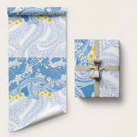 Blue Hawaii Shark Tattoo Wrapping Paper Puakenikeni Lei Plumeria Polynesian Pattern LT14 58" × 23" Blue - Polynesian Pride