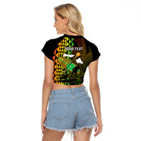 Personalised Paddle Board Hawaii Raglan Cropped T Shirt Molokai 2 Oahu World Championships Kakau Pattern LT14 - Polynesian Pride