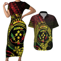 Reggae Kosrae Liberation Day Couples Matching Short Sleeve Bodycon Dress and Hawaiian Shirt September 8 Polynesian Tattoo - Polynesian Pride
