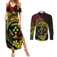 Reggae Kosrae Liberation Day Couples Matching Summer Maxi Dress and Long Sleeve Button Shirt September 8 Polynesian Tattoo - Polynesian Pride