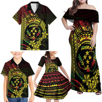 Reggae Kosrae Liberation Day Family Matching Off Shoulder Maxi Dress and Hawaiian Shirt September 8 Polynesian Tattoo - Polynesian Pride