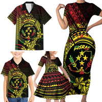 Reggae Kosrae Liberation Day Family Matching Short Sleeve Bodycon Dress and Hawaiian Shirt September 8 Polynesian Tattoo - Polynesian Pride