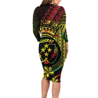 Reggae Kosrae Liberation Day Long Sleeve Bodycon Dress September 8 Polynesian Tattoo - Polynesian Pride