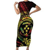 Reggae Kosrae Liberation Day Short Sleeve Bodycon Dress September 8 Polynesian Tattoo - Polynesian Pride
