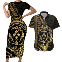 Gold Kosrae Liberation Day Couples Matching Short Sleeve Bodycon Dress and Hawaiian Shirt September 8 Polynesian Tattoo - Polynesian Pride