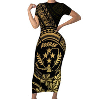 Gold Kosrae Liberation Day Family Matching Short Sleeve Bodycon Dress and Hawaiian Shirt September 8 Polynesian Tattoo - Polynesian Pride