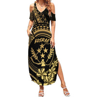 Gold Kosrae Liberation Day Family Matching Summer Maxi Dress and Hawaiian Shirt September 8 Polynesian Tattoo - Polynesian Pride