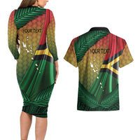 Personalised Long Live Vanuatu Independence Day Couples Matching Long Sleeve Bodycon Dress and Hawaiian Shirt 46th Anniversary Woven Pattern LT14 - Polynesian Pride