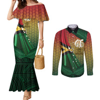 Personalised Long Live Vanuatu Independence Day Couples Matching Mermaid Dress and Long Sleeve Button Shirt 46th Anniversary Woven Pattern LT14 Reggae - Polynesian Pride