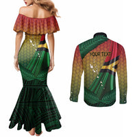 Personalised Long Live Vanuatu Independence Day Couples Matching Mermaid Dress and Long Sleeve Button Shirt 45th Anniversary Woven Pattern LT14 - Polynesian Pride