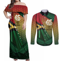Personalised Long Live Vanuatu Independence Day Couples Matching Off Shoulder Maxi Dress and Long Sleeve Button Shirt 45th Anniversary Woven Pattern LT14 Reggae - Polynesian Pride