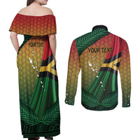Personalised Long Live Vanuatu Independence Day Couples Matching Off Shoulder Maxi Dress and Long Sleeve Button Shirt 45th Anniversary Woven Pattern LT14 - Polynesian Pride