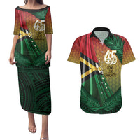 Personalised Long Live Vanuatu Independence Day Couples Matching Puletasi and Hawaiian Shirt 45th Anniversary Woven Pattern LT14 Reggae - Polynesian Pride