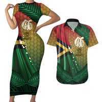 Personalised Long Live Vanuatu Independence Day Couples Matching Short Sleeve Bodycon Dress and Hawaiian Shirt 46th Anniversary Woven Pattern LT14 Reggae - Polynesian Pride