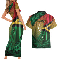 Personalised Long Live Vanuatu Independence Day Couples Matching Short Sleeve Bodycon Dress and Hawaiian Shirt 46th Anniversary Woven Pattern LT14 - Polynesian Pride