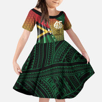 Personalised Long Live Vanuatu Independence Day Family Matching Puletasi and Hawaiian Shirt 45th Anniversary Woven Pattern LT14 Daughter's Dress Reggae - Polynesian Pride