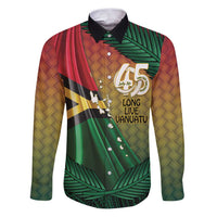 Personalised Long Live Vanuatu Independence Day Family Matching Puletasi and Hawaiian Shirt 45th Anniversary Woven Pattern LT14 Dad's Shirt - Long Sleeve Reggae - Polynesian Pride