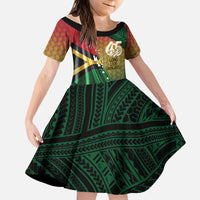 Personalised Long Live Vanuatu Independence Day Kid Short Sleeve Dress 45th Anniversary Woven Pattern - Polynesian Pride