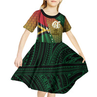 Personalised Long Live Vanuatu Independence Day Kid Short Sleeve Dress 46th Anniversary Woven Pattern LT14 - Polynesian Pride