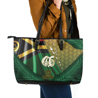 Long Live Vanuatu Independence Day Leather Tote Bag 46th Anniversary Woven Pattern LT14 - Polynesian Pride