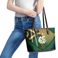 Long Live Vanuatu Independence Day Leather Tote Bag 45th Anniversary Woven Pattern - Polynesian Pride