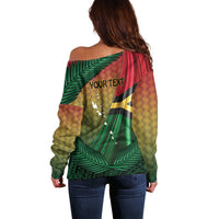 Personalised Long Live Vanuatu Independence Day Off Shoulder Sweater 46th Anniversary Woven Pattern LT14 - Polynesian Pride