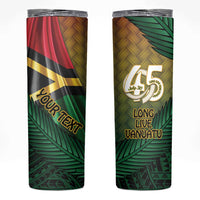 Personalised Long Live Vanuatu Independence Day Skinny Tumbler 46th Anniversary Woven Pattern LT14 Reggae - Polynesian Pride