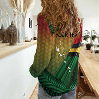 Personalised Long Live Vanuatu Independence Day Women Casual Shirt 46th Anniversary Woven Pattern LT14 - Polynesian Pride