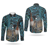 New Zealand Tui Bird Taiaha Couples Matching Tank Maxi Dress and Long Sleeve Button Shirt Maori Weapon Paua Shell Mix Silver Fern LT14 - Polynesian Pride