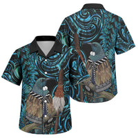 New Zealand Tui Bird Taiaha Family Matching Mermaid Dress and Hawaiian Shirt Maori Weapon Paua Shell Mix Silver Fern LT14 Son's Shirt Turquoise - Polynesian Pride