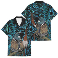 New Zealand Tui Bird Taiaha Family Matching Summer Maxi Dress and Hawaiian Shirt Maori Weapon Paua Shell Mix Silver Fern LT14 Dad's Shirt - Short Sleeve Turquoise - Polynesian Pride