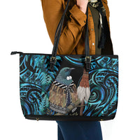 New Zealand Tui Bird Taiaha Leather Tote Bag Maori Weapon Paua Shell Mix Silver Fern