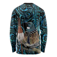 New Zealand Tui Bird Taiaha Long Sleeve Shirt Maori Weapon Paua Shell Mix Silver Fern