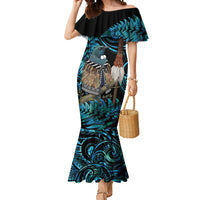 New Zealand Tui Bird Taiaha Mermaid Dress Maori Weapon Paua Shell Mix Silver Fern