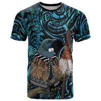 New Zealand Tui Bird Taiaha T Shirt Maori Weapon Paua Shell Mix Silver Fern