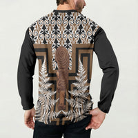 Wahaika New Zealand Button Sweatshirt Maori Weapon Kowhaiwhai Fern Poutama Motifs