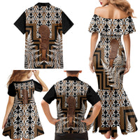 Wahaika New Zealand Family Matching Mermaid Dress and Hawaiian Shirt Maori Weapon Kowhaiwhai Fern Poutama Motifs