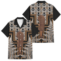Wahaika New Zealand Family Matching Mermaid Dress and Hawaiian Shirt Maori Weapon Kowhaiwhai Fern Poutama Motifs LT14 Dad's Shirt - Short Sleeve Brown - Polynesian Pride