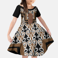 Wahaika New Zealand Family Matching Off Shoulder Maxi Dress and Hawaiian Shirt Maori Weapon Kowhaiwhai Fern Poutama Motifs