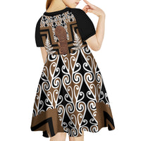 Wahaika New Zealand Kid Short Sleeve Dress Maori Weapon Kowhaiwhai Fern Poutama Motifs